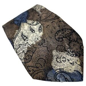 Pierre Balmain mens silk necktie abstract brown white blue paisley print Vtg